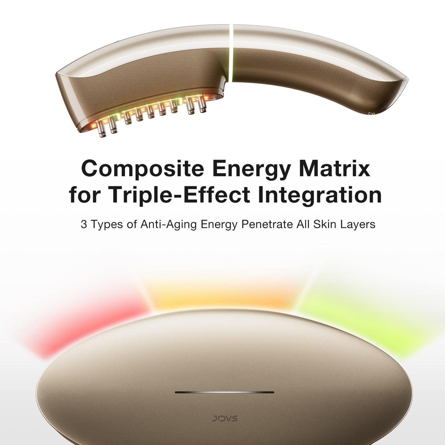 JOVS Slimax device showcases its Composite Energy Matrix technology for anti-aging through microcurrent therapy.